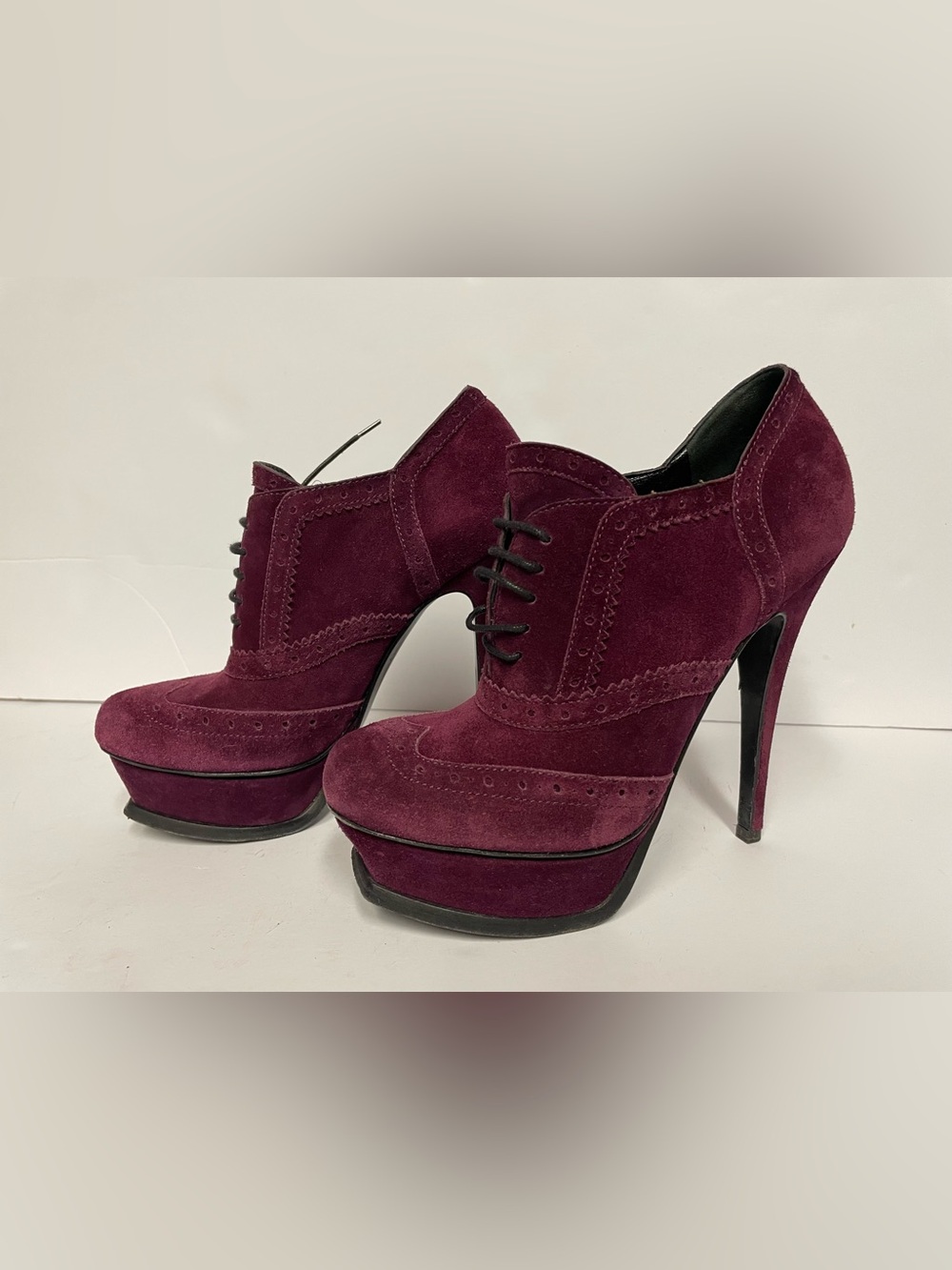 Vintage YSL Yves Saint Laurent suede ankle boots pumps bootie purple violet 36